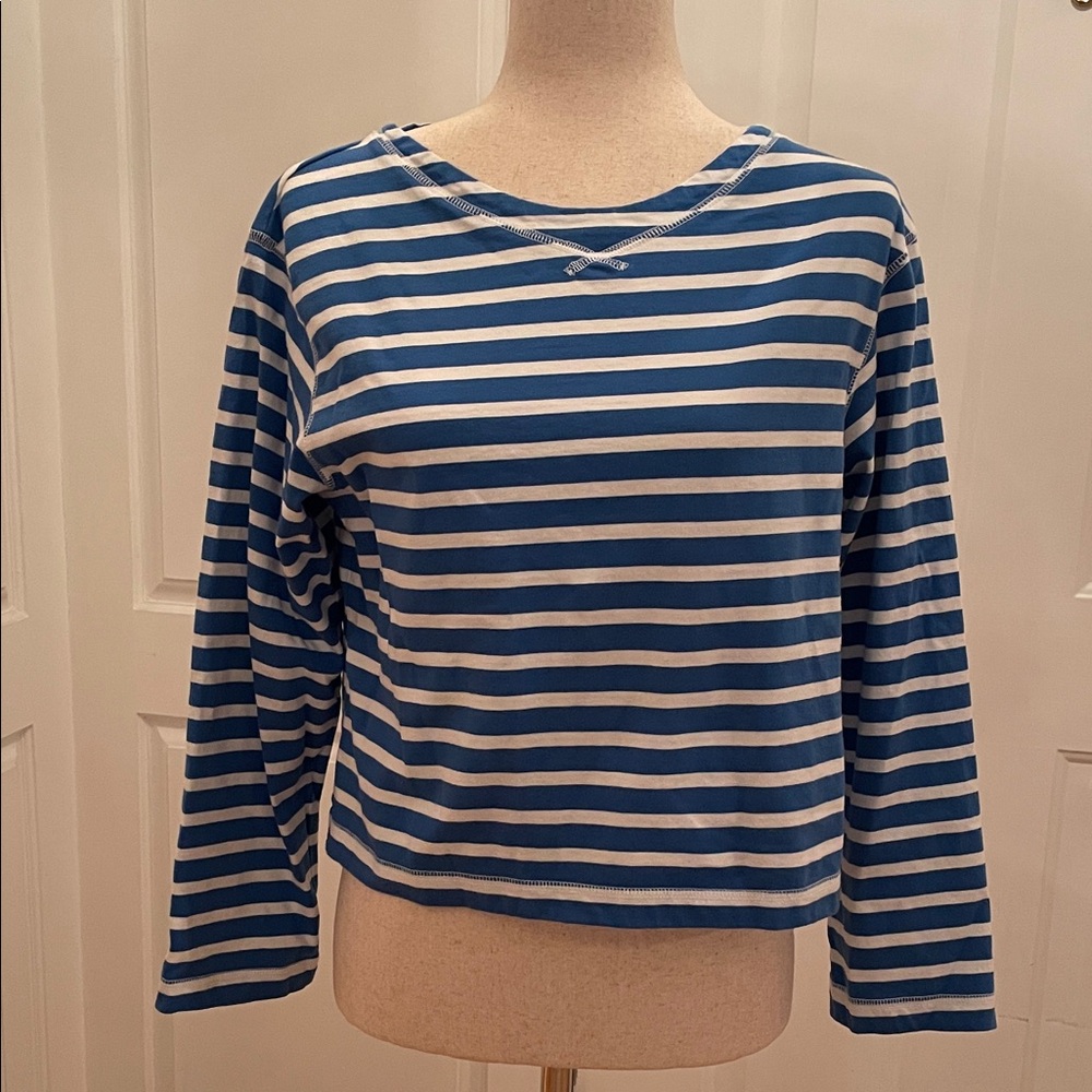 Alex Mill Royal Blue and White Striped Long Sleeve Crop Top